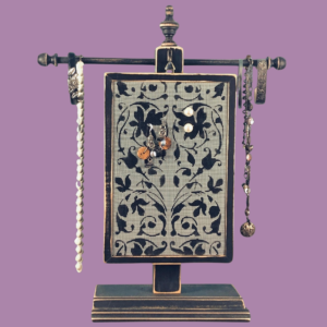 Hand-painted earring holder — Classic Series Aida Design with matching necklace stand