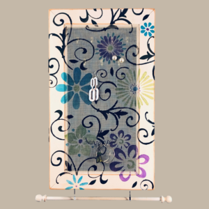 Hand painted jewelry cabinet - Floral Scroll Design - with jewelry bar hanging from bottom of case